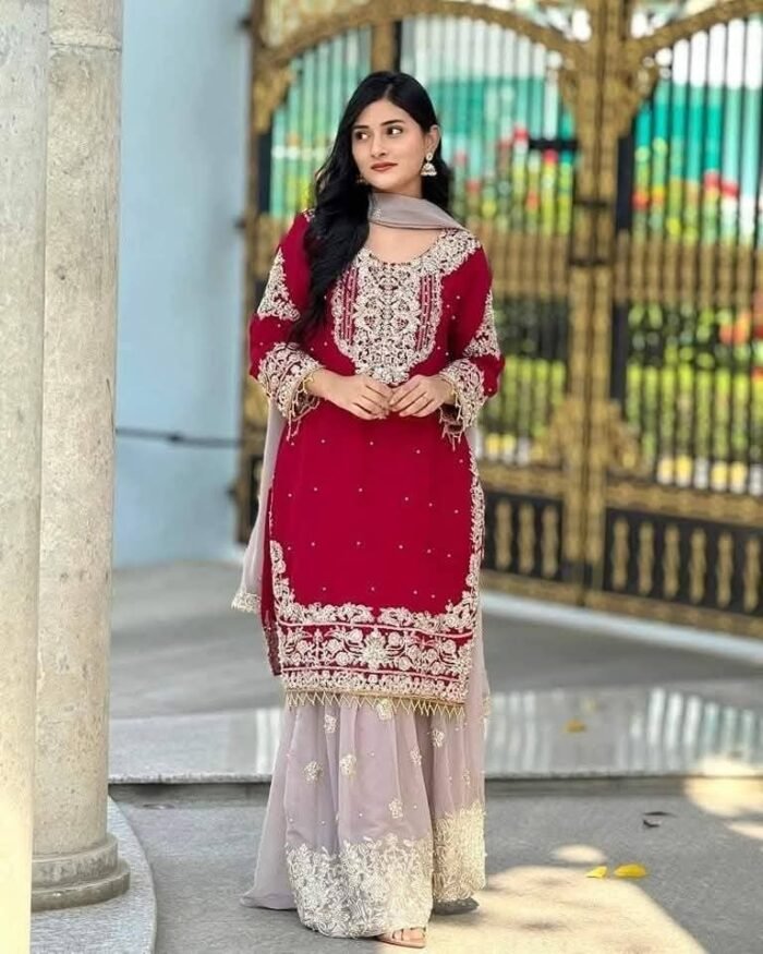 Embroidered & Stone Work 3-Piece Formal Dress Set - Image 1
